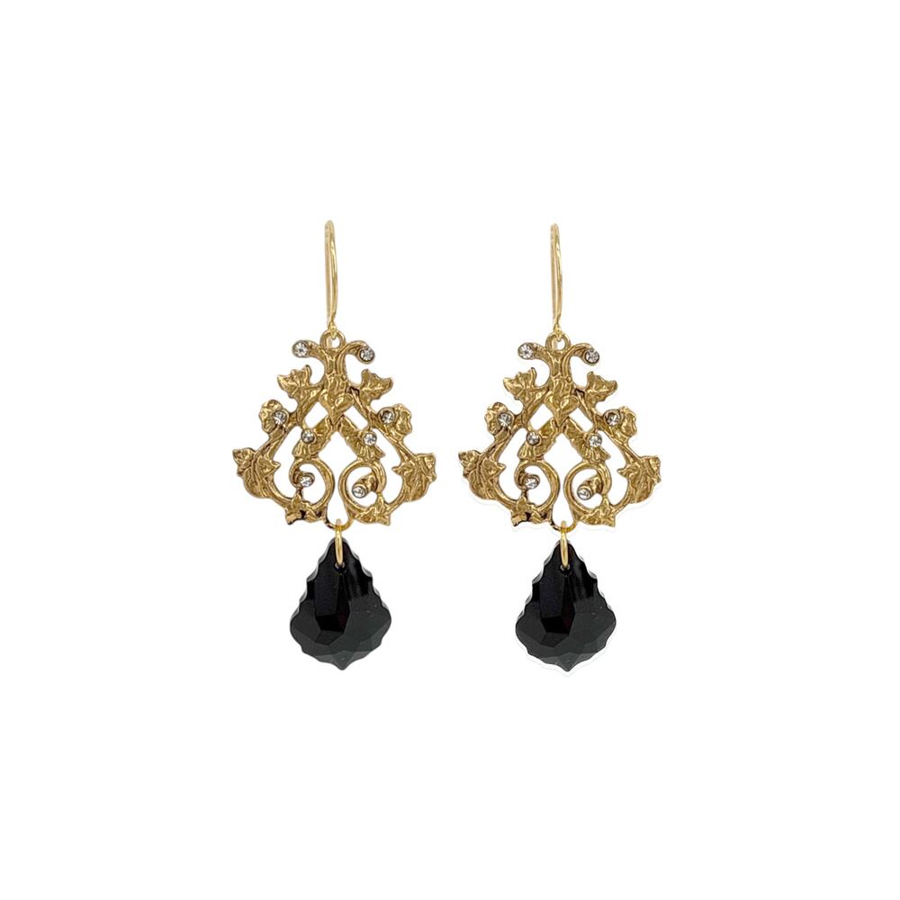 VIRGINS SAINTS & ANGELS VSA Vine Drop Earrings in Gold & Jet